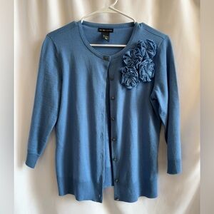 New York & Company Blue Cardigan with Floral Accents